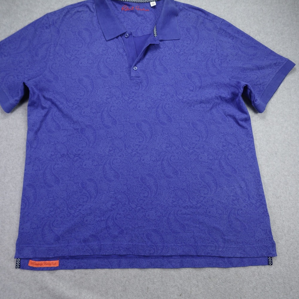 Robert Graham Polo Shirt Mens 3XL Blue Paisley Classic Fit Short Sleeve Cotton - Picture 5 of 16